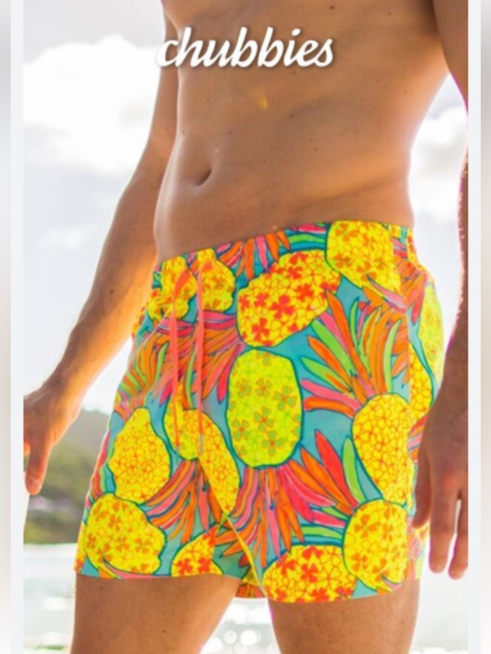 cubbies- Style Hooligans- Men's Pineapple Neon Print Swim Trunks. Size L